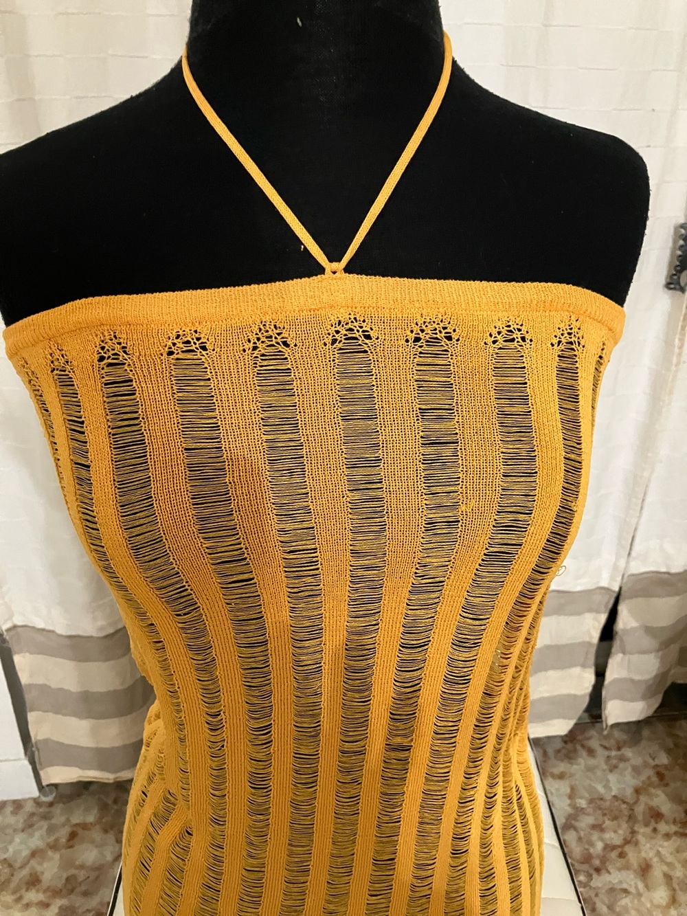 PrettyLittleThing Mustard Yellow Strapless Knit Dress